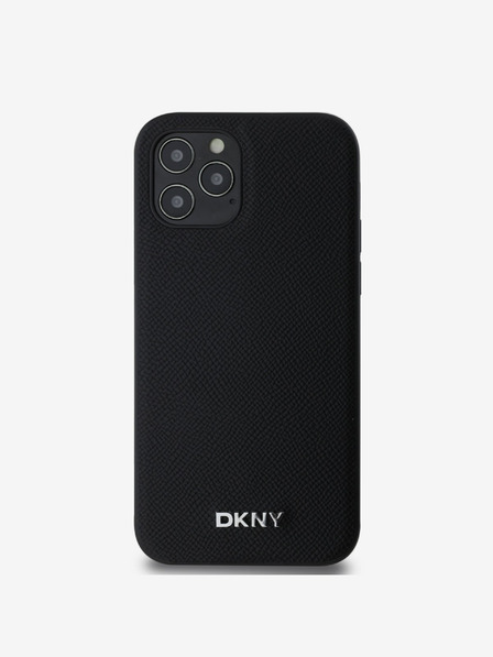 DKNY PU Leather Silver Metal Logo Magsafe Back Cover pentru iPhone 12/12 Pro Black DKNY