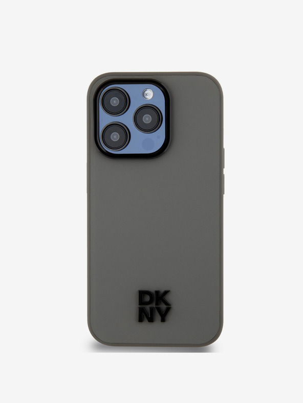 DKNY PU piele Stack Logo Magsafe Back Cover pentru iPhone 15 Pro Max gri DKNY