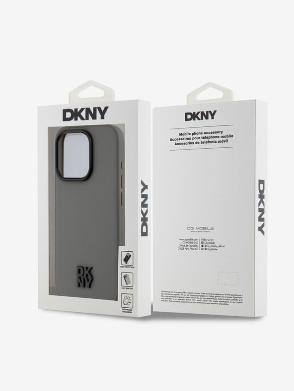 DKNY PU piele Stack Logo Magsafe Back Cover pentru iPhone 15 Pro Max gri DKNY