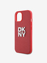 DKNY PU piele Stack Logo Wrist Strap Back Cover pentru iPhone 14 roșu DKNY