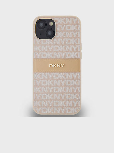 DKNY PU Leather Repeat Pattern Tonal Stripe Back Cover pentru iPhone 14 roz DKNY