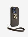 DKNY PU piele Stack Logo Wrist Strap Back Cover pentru iPhone 14 Pro Brown DKNY