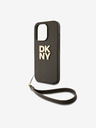 DKNY PU piele Stack Logo Wrist Strap Back Cover pentru iPhone 14 Pro Brown DKNY