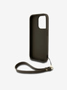 DKNY PU piele Stack Logo Wrist Strap Back Cover pentru iPhone 14 Pro Brown DKNY