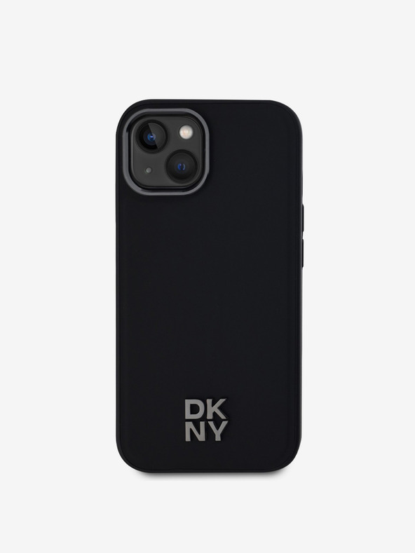 DKNY PU piele Stack Logo Magsafe Back Cover pentru iPhone 15 negru DKNY
