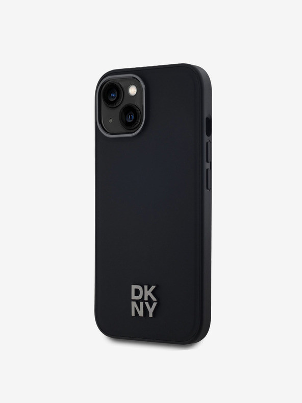 DKNY PU piele Stack Logo Magsafe Back Cover pentru iPhone 15 negru DKNY