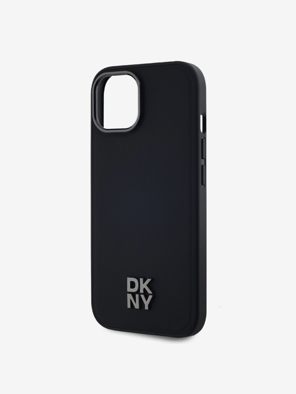 DKNY PU piele Stack Logo Magsafe Back Cover pentru iPhone 15 negru DKNY