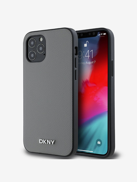 DKNY PU Leather Silver Metal Logo Magsafe Back Cover pentru iPhone 12/12 Pro Grey DKNY