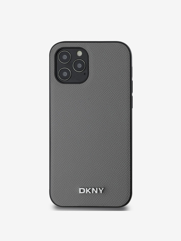 DKNY PU Leather Silver Metal Logo Magsafe Back Cover pentru iPhone 12/12 Pro Grey DKNY