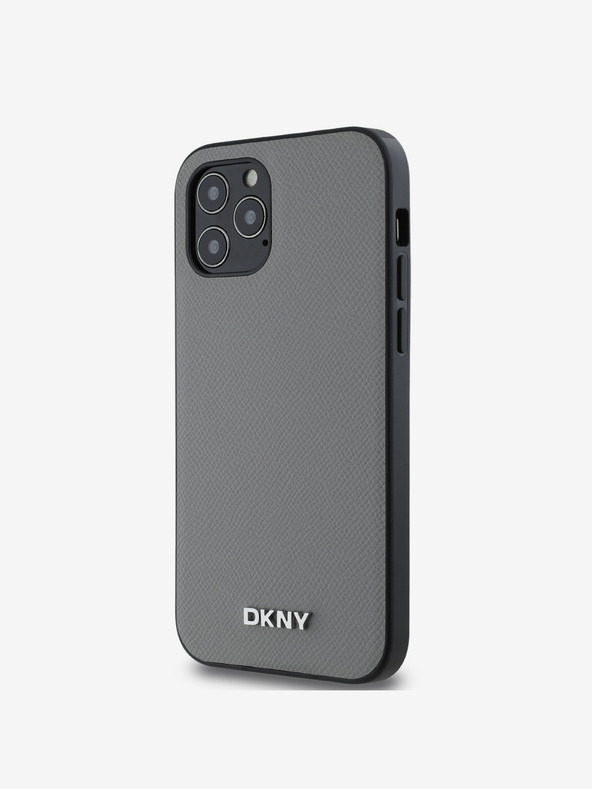 DKNY PU Leather Silver Metal Logo Magsafe Back Cover pentru iPhone 12/12 Pro Grey DKNY