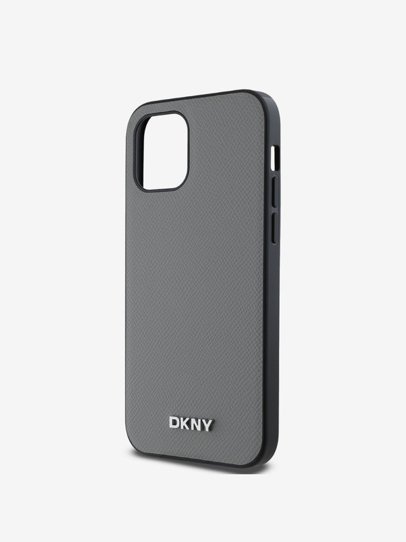 DKNY PU Leather Silver Metal Logo Magsafe Back Cover pentru iPhone 12/12 Pro Grey DKNY