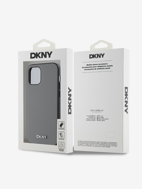 DKNY PU Leather Silver Metal Logo Magsafe Back Cover pentru iPhone 12/12 Pro Grey DKNY