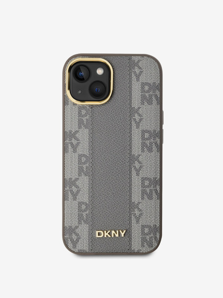 DKNY PU Leather Checkered Pattern Magsafe Back Cover pentru iPhone 15 bej DKNY