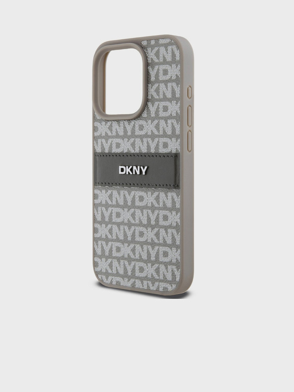 DKNY PU Leather Repeat Pattern Tonal Stripe Back Cover pentru iPhone 14 Pro Beige DKNY