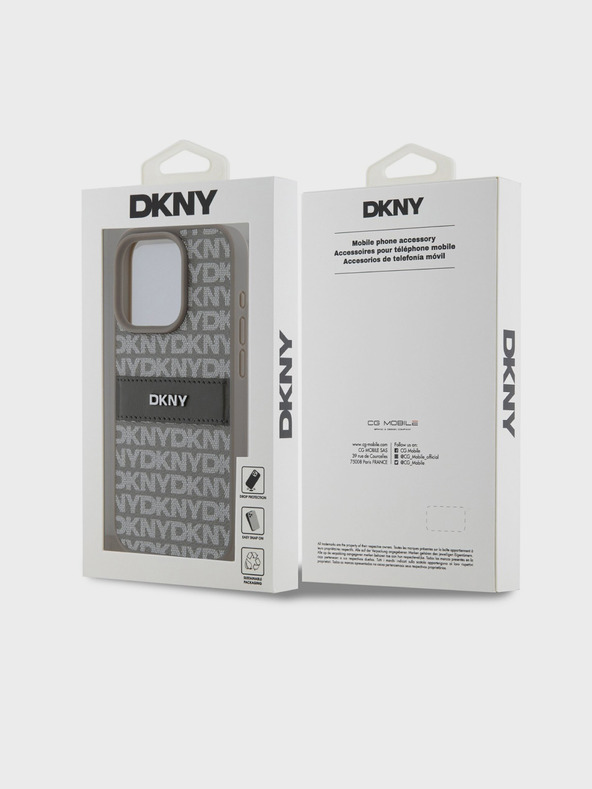 DKNY PU Leather Repeat Pattern Tonal Stripe Back Cover pentru iPhone 14 Pro Beige DKNY