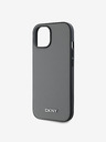 DKNY PU Leather Silver Metal Logo Magsafe Back Cover pentru iPhone 15 gri DKNY