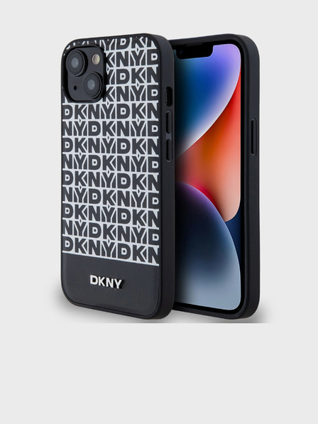 DKNY PU Leather Repeat Pattern Bottom Stripe MagSafe Back Cover pentru iPhone 13 negru DKNY