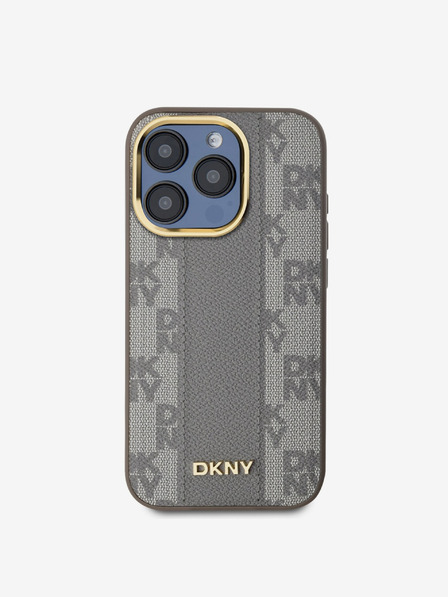 DKNY PU Leather Checkered Pattern Magsafe Back Cover pentru iPhone 15 Pro Bej DKNY
