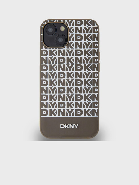 DKNY PU piele Repeat model de fund Stripe MagSafe Back Cover pentru iPhone 15 Brown DKNY