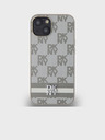 DKNY Husă spate din piele PU cu model în carouri și dungi pentru iPhone 15 bej DKNY