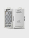 DKNY Husă spate din piele PU cu model în carouri și dungi pentru iPhone 15 bej DKNY