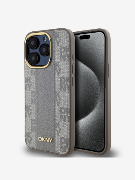 DKNY PU piele Checkered Pattern Magsafe Back Cover pentru iPhone 15 Pro Max bej DKNY