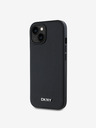 DKNY PU Leather Silver Metal Logo Magsafe Back Cover pentru iPhone 14 negru DKNY
