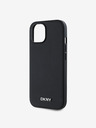 DKNY PU Leather Silver Metal Logo Magsafe Back Cover pentru iPhone 14 negru DKNY