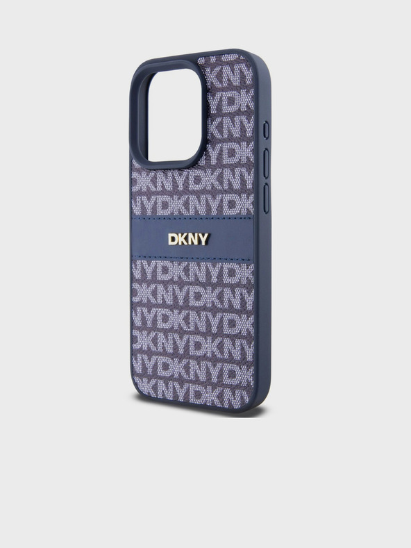 DKNY PU Leather Repeat Pattern Tonal Stripe Back Cover pentru iPhone 14 Pro albastru DKNY