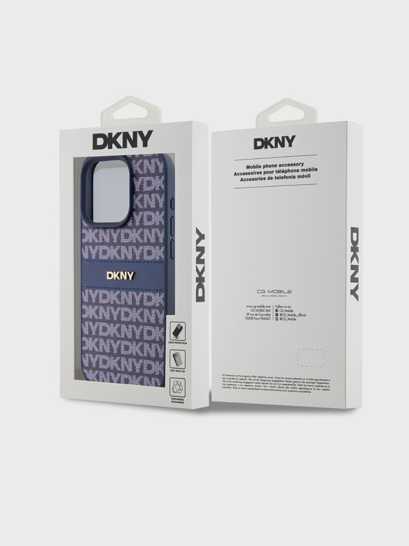 DKNY PU Leather Repeat Pattern Tonal Stripe Back Cover pentru iPhone 14 Pro albastru DKNY