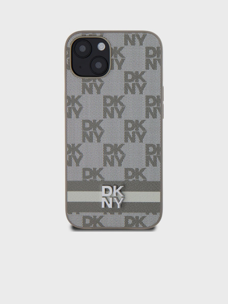 DKNY PU piele Checkered Pattern și Stripe Back Cover pentru iPhone 13 bej DKNY