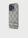 DKNY Husă spate din piele PU cu model în carouri și dungi pentru iPhone 15 Pro bej DKNY