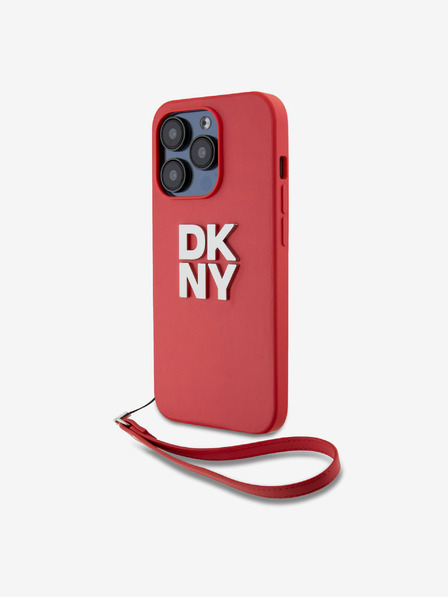 DKNY PU Leather Stack Logo Wrist Strap Back Cover pentru iPhone 14 Pro Red DKNY