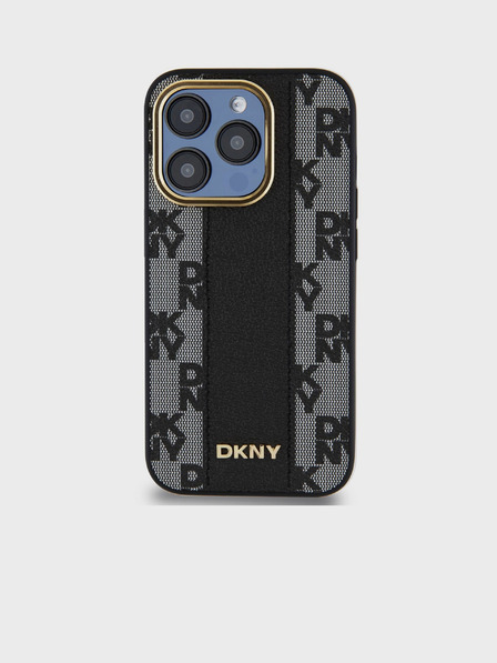 DKNY PU piele Checkered Pattern Magsafe Back Cover pentru iPhone 15 Pro negru DKNY