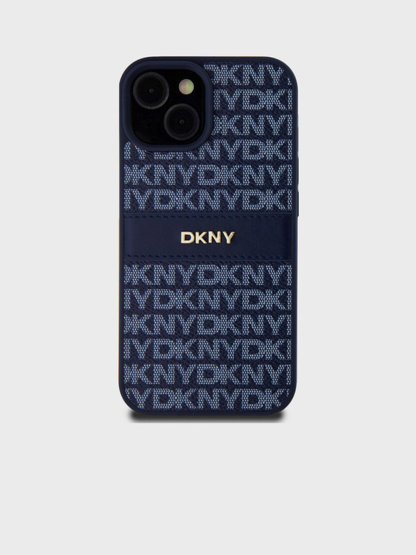 DKNY PU Leather Repeat Pattern Tonal Stripe Back Cover pentru iPhone 15 albastru DKNY