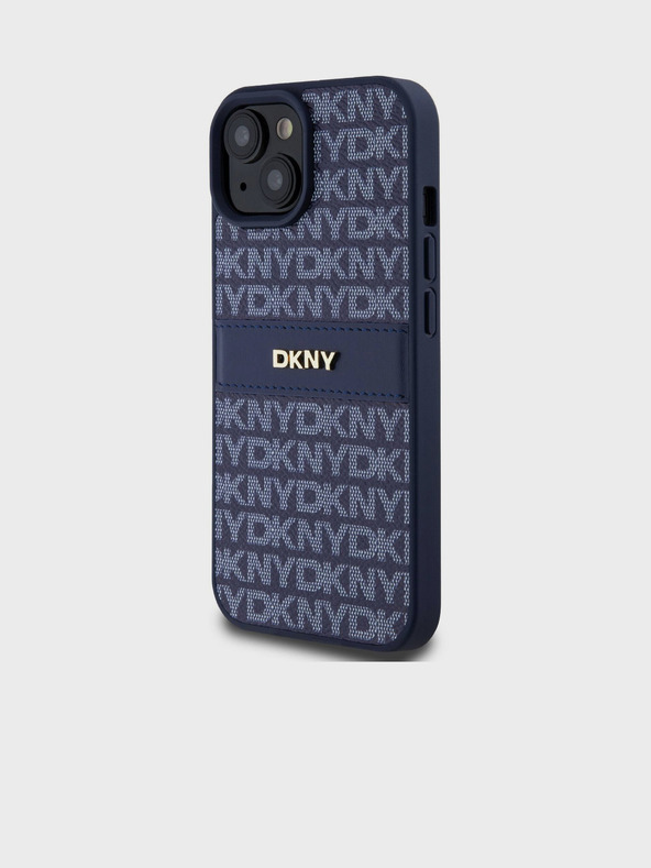 DKNY PU Leather Repeat Pattern Tonal Stripe Back Cover pentru iPhone 15 albastru DKNY