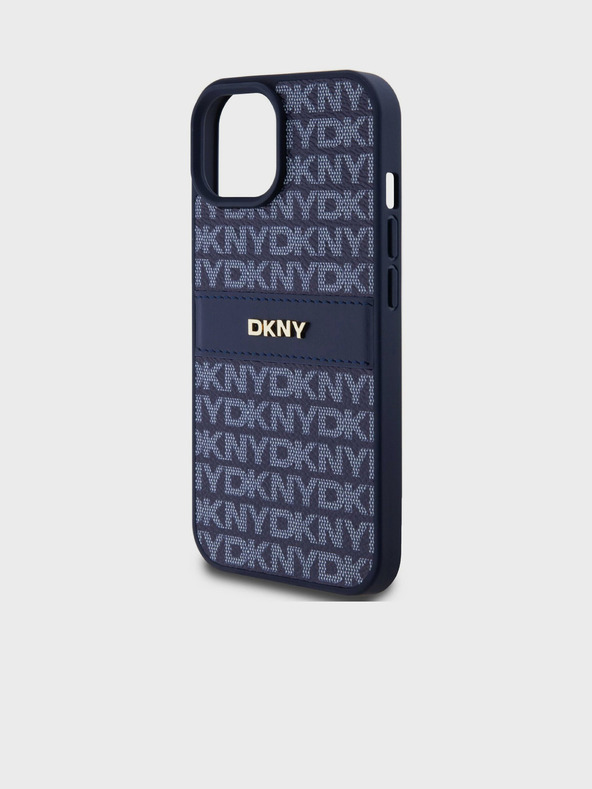 DKNY PU Leather Repeat Pattern Tonal Stripe Back Cover pentru iPhone 15 albastru DKNY