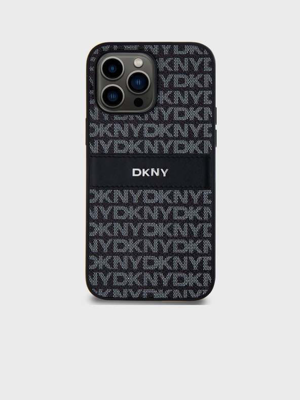 DKNY PU piele Repeat Pattern Tonal Stripe Back Cover pentru iPhone 14 Pro negru DKNY