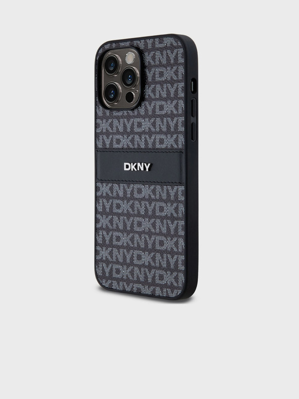 DKNY PU piele Repeat Pattern Tonal Stripe Back Cover pentru iPhone 14 Pro negru DKNY