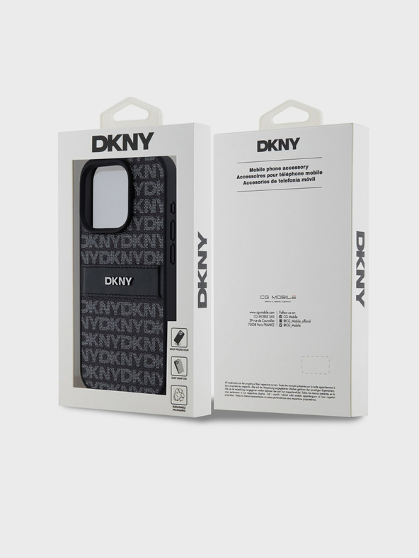 DKNY PU piele Repeat Pattern Tonal Stripe Back Cover pentru iPhone 14 Pro negru DKNY