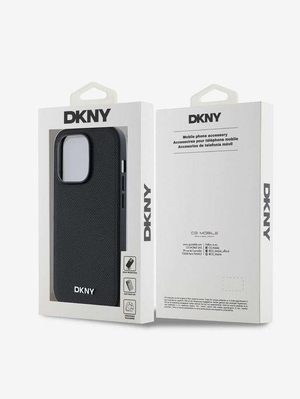 DKNY Piele PU Silver Metal Logo Magsafe Back Cover pentru iPhone 14 Pro negru DKNY