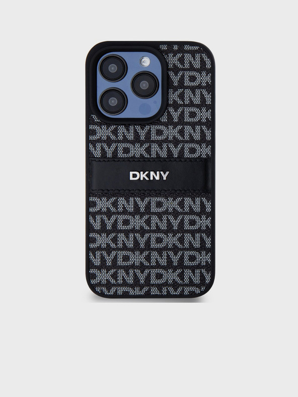 DKNY PU Leather Repeat Pattern Tonal Stripe Back Cover pentru iPhone 14 Pro Max negru DKNY