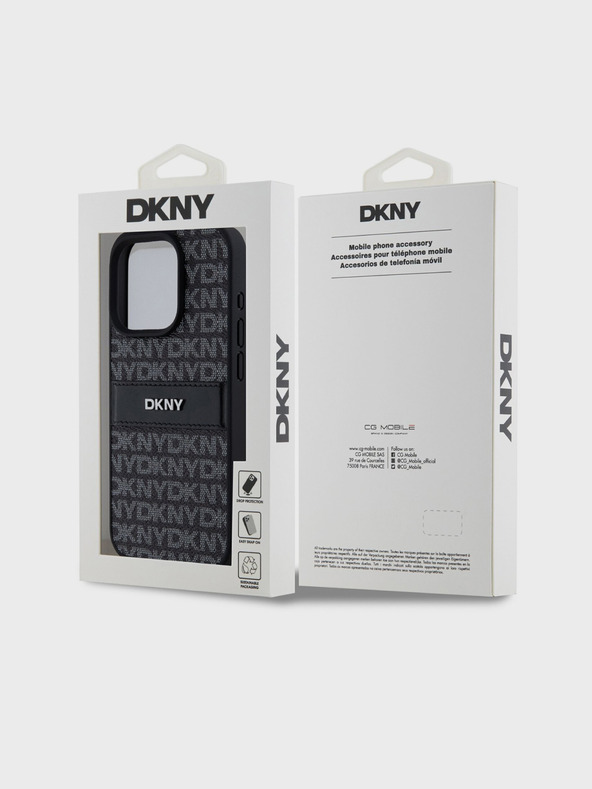 DKNY PU Leather Repeat Pattern Tonal Stripe Back Cover pentru iPhone 14 Pro Max negru DKNY