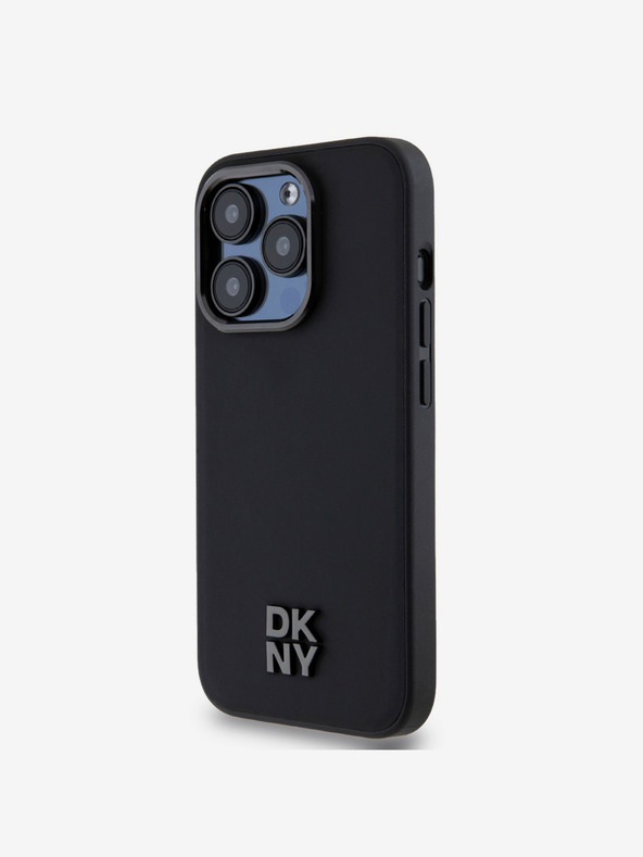 DKNY PU piele Stack Logo Magsafe Back Cover pentru iPhone 15 Pro Max negru DKNY