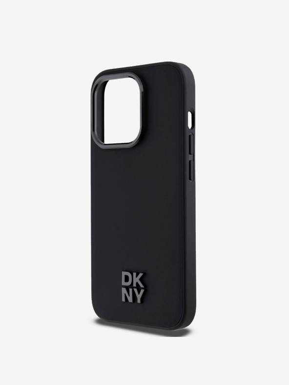 DKNY PU piele Stack Logo Magsafe Back Cover pentru iPhone 15 Pro Max negru DKNY