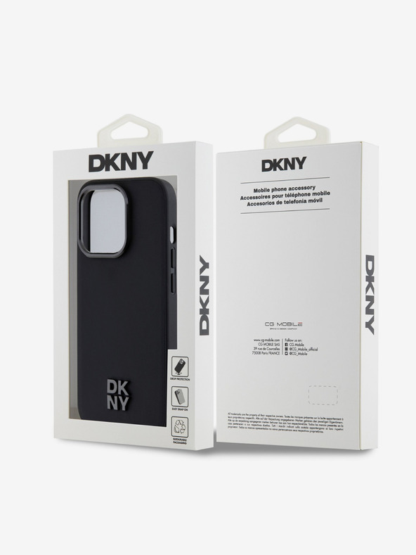DKNY PU piele Stack Logo Magsafe Back Cover pentru iPhone 15 Pro Max negru DKNY