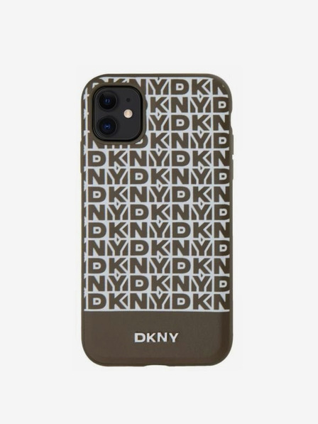 DKNY PU piele Repeat Pattern Bottom Stripe MagSafe Back Cover pentru iPhone 11 Brown DKNY