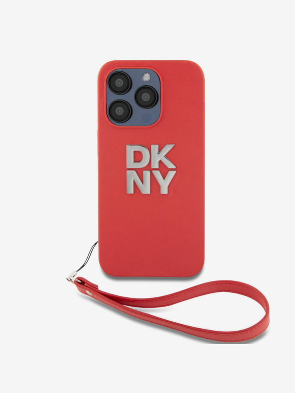 DKNY PU piele Stack Logo Wrist Strap Back Cover pentru iPhone 15 Pro Max Red DKNY