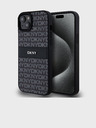 DKNY PU Leather Repeat Pattern Tonal Stripe Back Cover pentru iPhone 15 Plus Negru DKNY