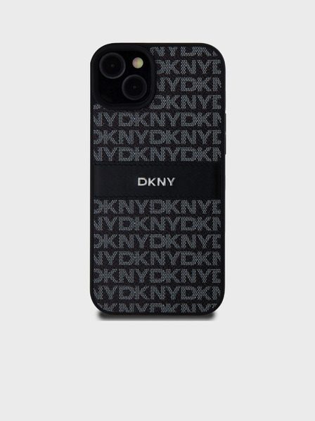 DKNY PU Leather Repeat Pattern Tonal Stripe Back Cover pentru iPhone 15 Plus Negru DKNY